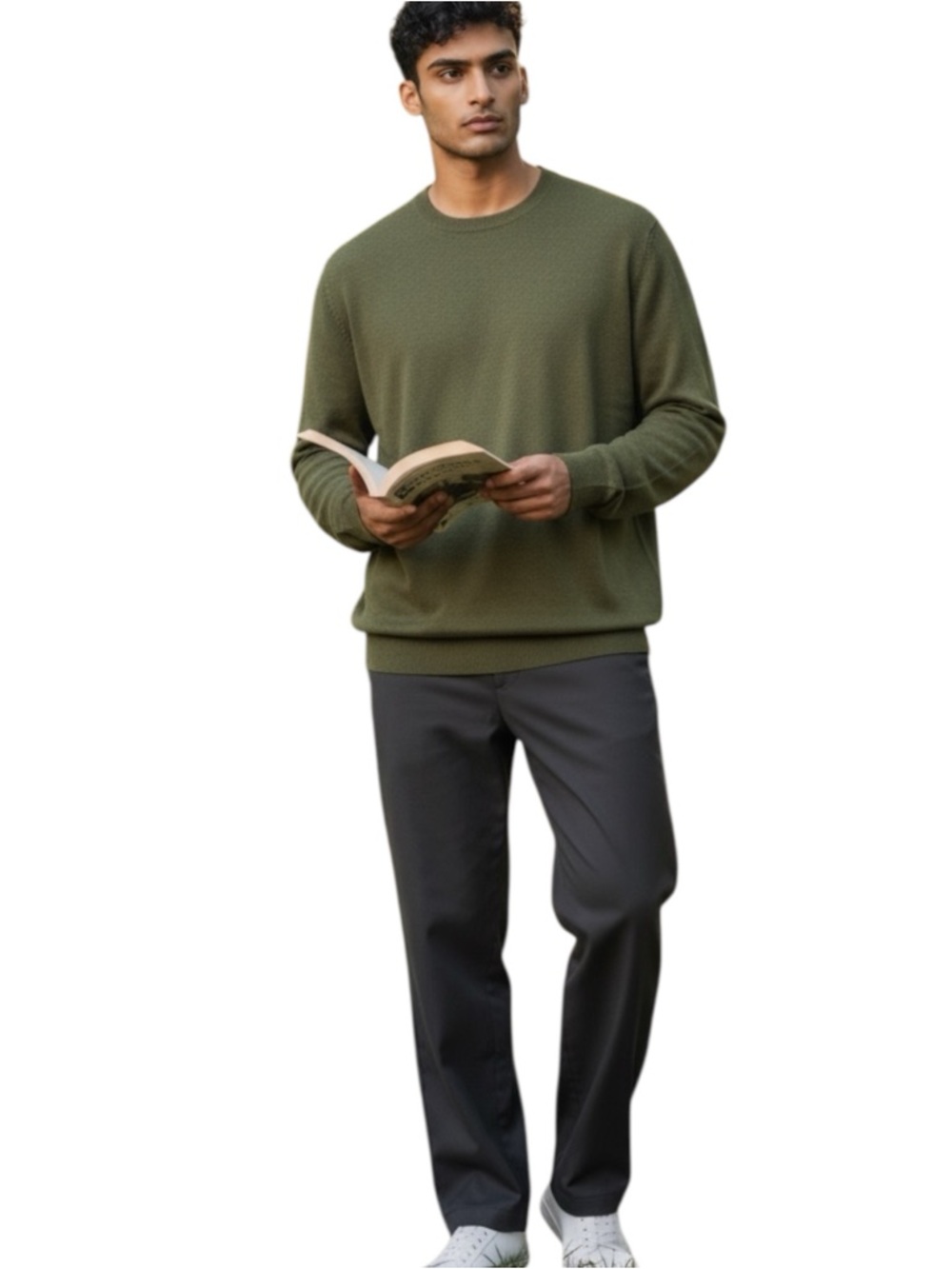 Daniel Bishop 100% 2 ply cashmere Loden  Green  Long Sleeve Sweater. SZ. L